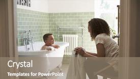  Presentation with mother son flowers - Amazing PPT theme having son having fun at bath backdrop and a gray colored foreground