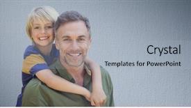  Presentation with father - Beautiful presentation theme featuring son hugging father against navy backdrop and a light gray colored foreground