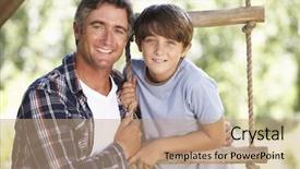  Presentation with father - Slide set enhanced with son in garden by treehouse background and a coral colored foreground