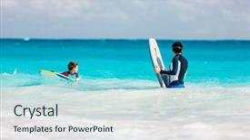  Presentation with ocean wave - Colorful slide deck enhanced with son in ocean with boogie backdrop and a sky blue colored foreground