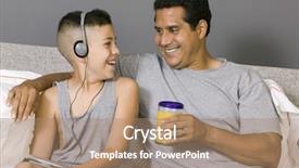  Presentation with listening - Presentation design with son listening to music background and a  colored foreground