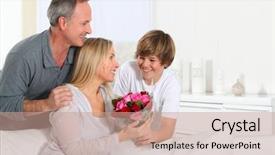  Presentation with mother son flowers - Cool new PPT theme with flowers on mother's birthday backdrop and a coral colored foreground