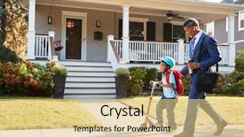  Presentation with father - Slides having son on scooter to school background and a yellow colored foreground