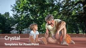  Presentation with basketball court - PPT layouts with son on the basketball court background and a coral colored foreground