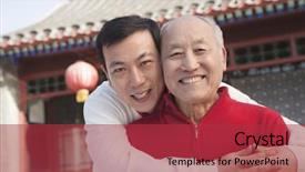  Presentation with catholic father son hoyly spirit - Audience pleasing slide set consisting of son outside traditional chinese building backdrop and a red colored foreground