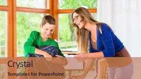  Presentation with bag - Beautiful presentation featuring son packing school bag backdrop and a coral colored foreground