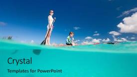  Presentation with mother board - PPT layouts with son paddling on stand background and a teal colored foreground