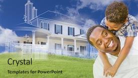  Presentation with rolling hills - Cool new slides with son piggyback with ghosted house backdrop and a yellow colored foreground