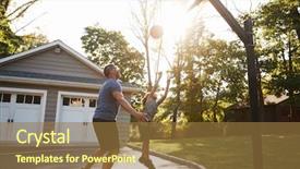  Presentation with basketball - Amazing PPT layouts having son playing basketball on driveway backdrop and a coral colored foreground