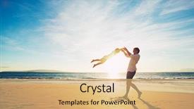  Presentation with father - Beautiful PPT theme featuring son playing on the beach backdrop and a coral colored foreground
