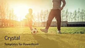  Presentation with green city - Cool new slide set with son playing together with ball backdrop and a gold colored foreground