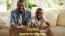  Presentation with living life - Colorful PPT layouts enhanced with son playing video game backdrop and a tawny brown colored foreground