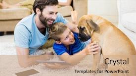  Presentation with using digital tablet - Colorful theme enhanced with son playing with a dog backdrop and a coral colored foreground
