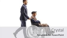  Presentation with wheelchair - Theme featuring son-pushing-injured-father background and a light gray colored foreground