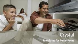  Presentation with father son and looking - Cool new presentation design with son putting disc in dvd backdrop and a  colored foreground