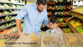  Presentation with grocery - Presentation design consisting of son reading the grocery list background and a coral colored foreground