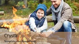 Presentation with family tourism - Audience pleasing presentation theme consisting of son roasting marshmallow over campfire backdrop and a coral colored foreground