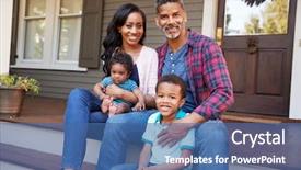  Presentation with planning family baby - Presentation theme having suburbia - family with baby son sit background and a ocean colored foreground