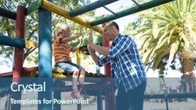  Presentation with electric bus high voltage - Audience pleasing PPT layouts consisting of son sititng on jungle gym backdrop and a ocean colored foreground