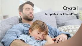  Presentation with father - Amazing PPT theme having son taking a nap backdrop and a light gray colored foreground