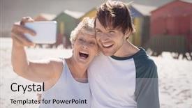  Presentation with ondes son - Cool new slide deck with son taking selfie at beach backdrop and a  colored foreground