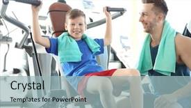  Presentation with kids gym - Presentation having son training in gym background and a light blue colored foreground