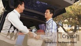  Presentation with catholic father son hoyly spirit - Theme having son unpacking car for college background and a coral colored foreground