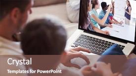  Presentation with father son and looking - Presentation theme consisting of son using laptop in house background and a violet colored foreground