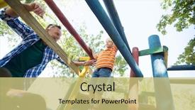  Presentation with low angle view of hockey - Slide deck with son walking on jungle gym background and a  colored foreground