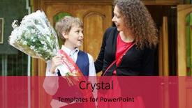  Presentation with mother son flowers - PPT theme enhanced with son with bunch of flowers background and a red colored foreground