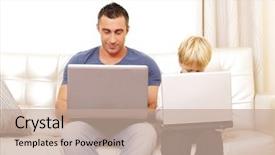  Presentation with father son and looking - Beautiful PPT theme featuring shooting - studio shoot people portrait concept backdrop and a light gray colored foreground