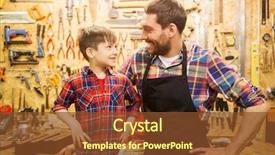  Presentation with workshop tools - PPT theme featuring son working with work tool background and a tawny brown colored foreground