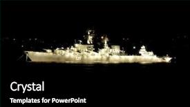  Presentation with battle ship - Beautiful PPT theme featuring sonar - battle ship at night element backdrop and a black colored foreground