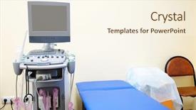  Presentation with ultrasound machine - Slide deck with sonar - interior of hospital room background and a cream colored foreground