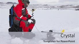  Presentation with winter ice - PPT theme with sonar - man ice fishing background and a light gray colored foreground