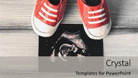 Presentation with baby ultrasound - PPT theme featuring sonar - ultrasound photo and baby boots background and a light gray colored foreground