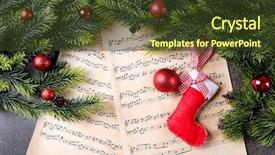  Presentation with music sheets - Presentation theme with song - christmas decorations on music sheets background and a tawny brown colored foreground