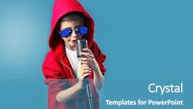  Presentation with microphone - Presentation enhanced with beating kids - little boy singing with microphone background and a teal colored foreground