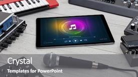  Presentation with electronic music - PPT theme enhanced with song on tablet with electronic background and a gray colored foreground