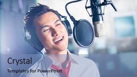  Presentation with recording studio - Cool new PPT layouts with songs - asian professional musician recording new backdrop and a light blue colored foreground