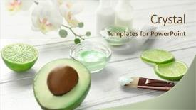  Presentation with soothing - Audience pleasing PPT layouts consisting of soothing - composition with cosmetic mask avocado backdrop and a sky blue colored foreground