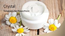  Presentation with soothing - Amazing theme having soothing - container with cream and chamomiles backdrop and a soft green colored foreground