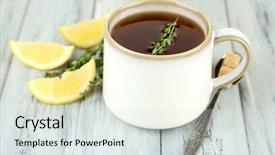  Presentation with tea cup - Cool new presentation design with soothing - cup of tasty herbal tea backdrop and a sky blue colored foreground