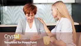  Presentation with soothing - Slide set featuring soothing - daughter soothes sad mother young background and a coral colored foreground