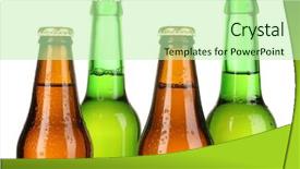  Presentation with coloured - Slide deck with sop - coloured glass beer bottles isolated background and a mint green colored foreground