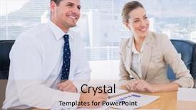  Presentation with young man and a woman - Colorful presentation design enhanced with sop - smartly dressed young man backdrop and a  colored foreground