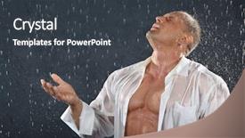  Presentation with liquid roof rain drops - Audience pleasing slide deck consisting of sop - tanned bodybuilder wearing white wet backdrop and a  colored foreground