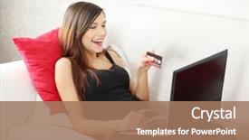  Presentation with internet - Slides with sop - young woman's sopping in internet background and a coral colored foreground