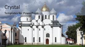  Presentation with interior hagia sophia aya sofya - Beautiful PPT theme featuring sophia cathedral in veliky novgorod backdrop and a light blue colored foreground
