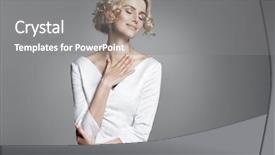  Presentation with lady - PPT theme having sophisticated - beautiful young blond lady background and a gray colored foreground